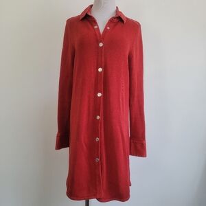 PBJ BLUES Red Cotton Blend Knit & Denim Snap Tunic Cardigan Sweater Jacket Sz M